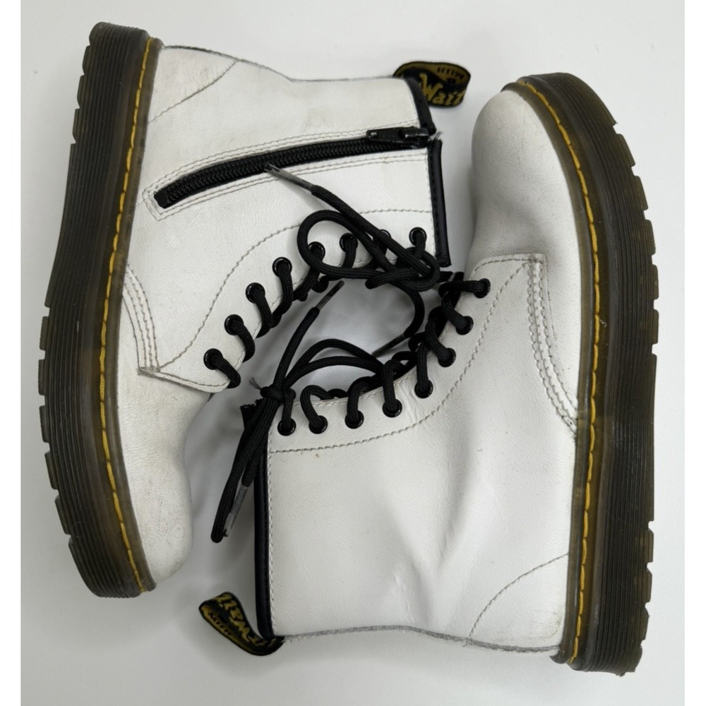 Dr. Martens Kids 1460 J White Leather Combat Side Zip Boots Size US 2 - Picture 7 of 9